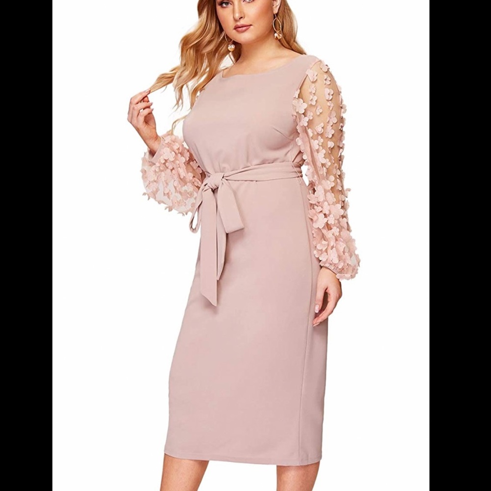 Nude dress with mesh sleeves